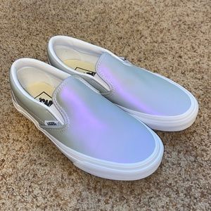 Women’s US size 5.5 slip on color shifting Vans (sliver/purple)